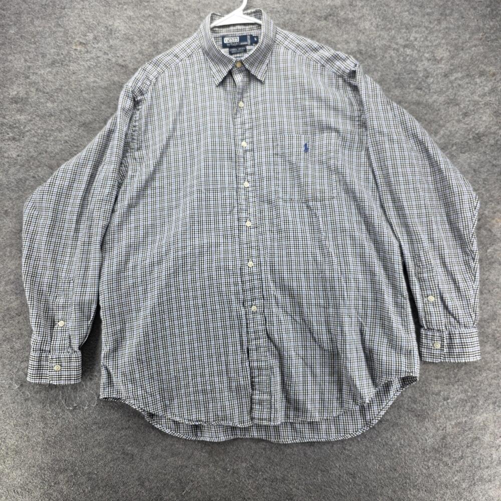 Polo By Ralph Lauren Shirt Mens L Blue Check Long Sleeve Button Up Regular Fit